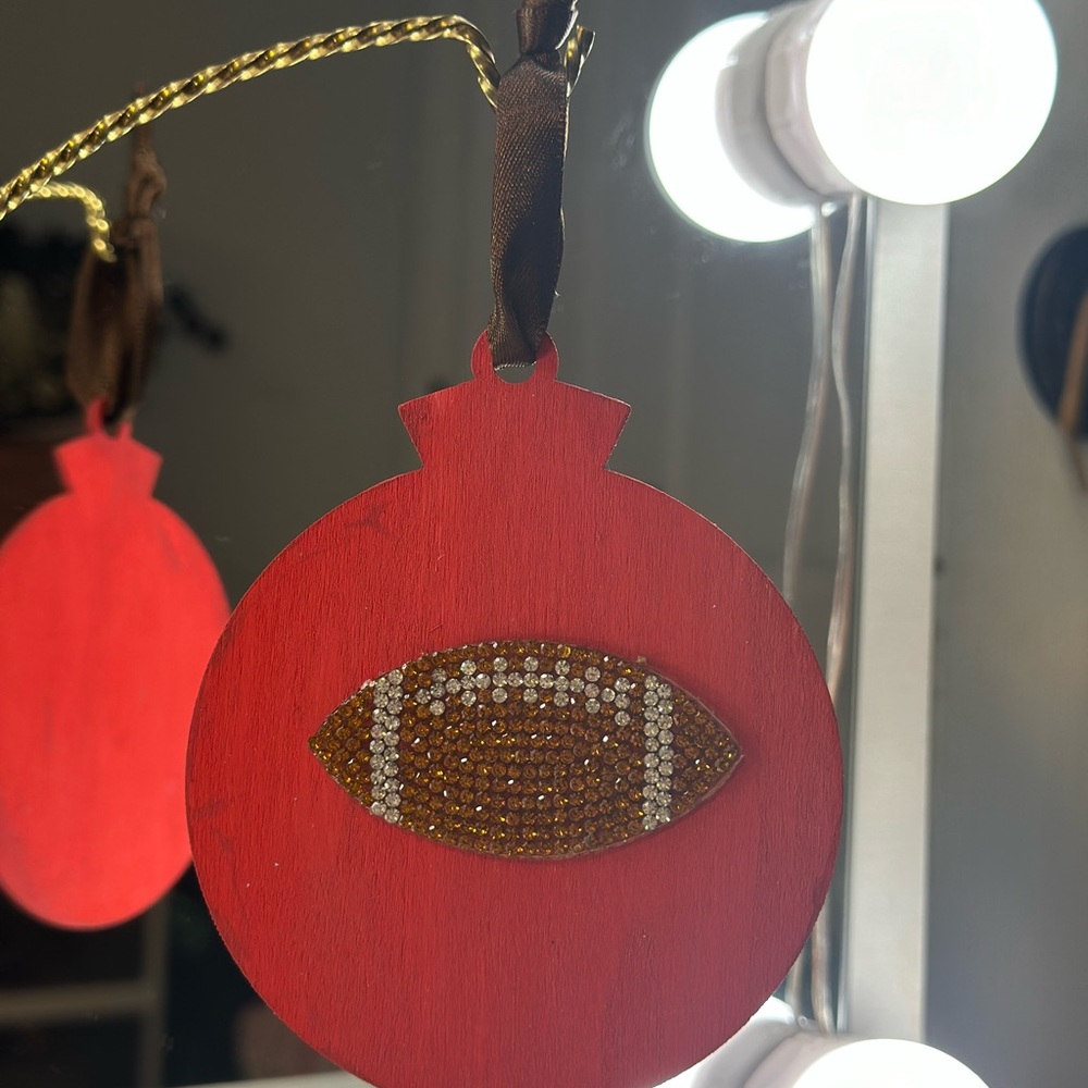 Red Wood Football Ornament